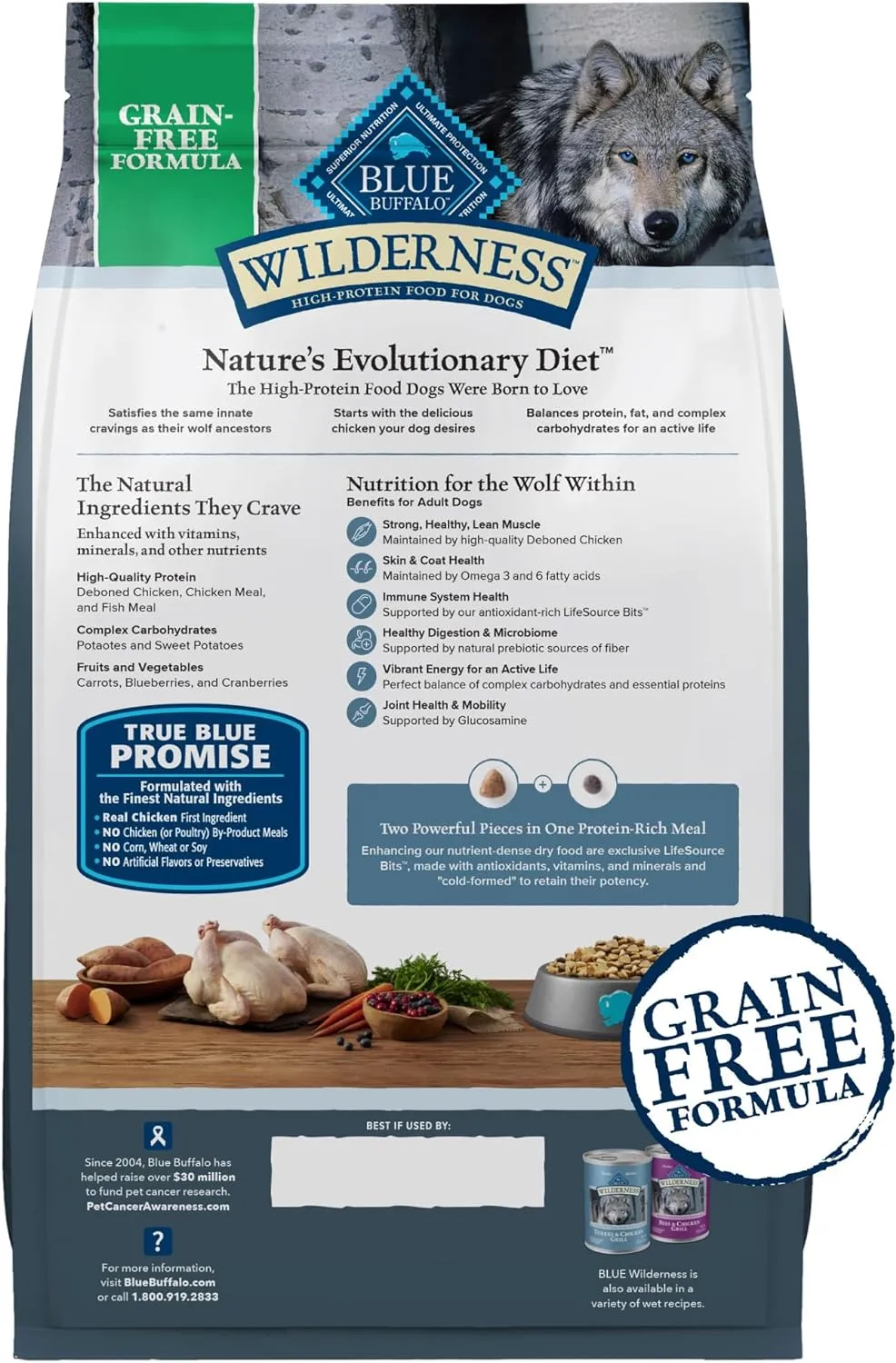 Blue Buffalo Wilderness Adult High-Protein Dry Dog Food with Real Chicken, Grain-Free, Made in the USA with Natural Ingredients, Chicken, 24-lb Bag