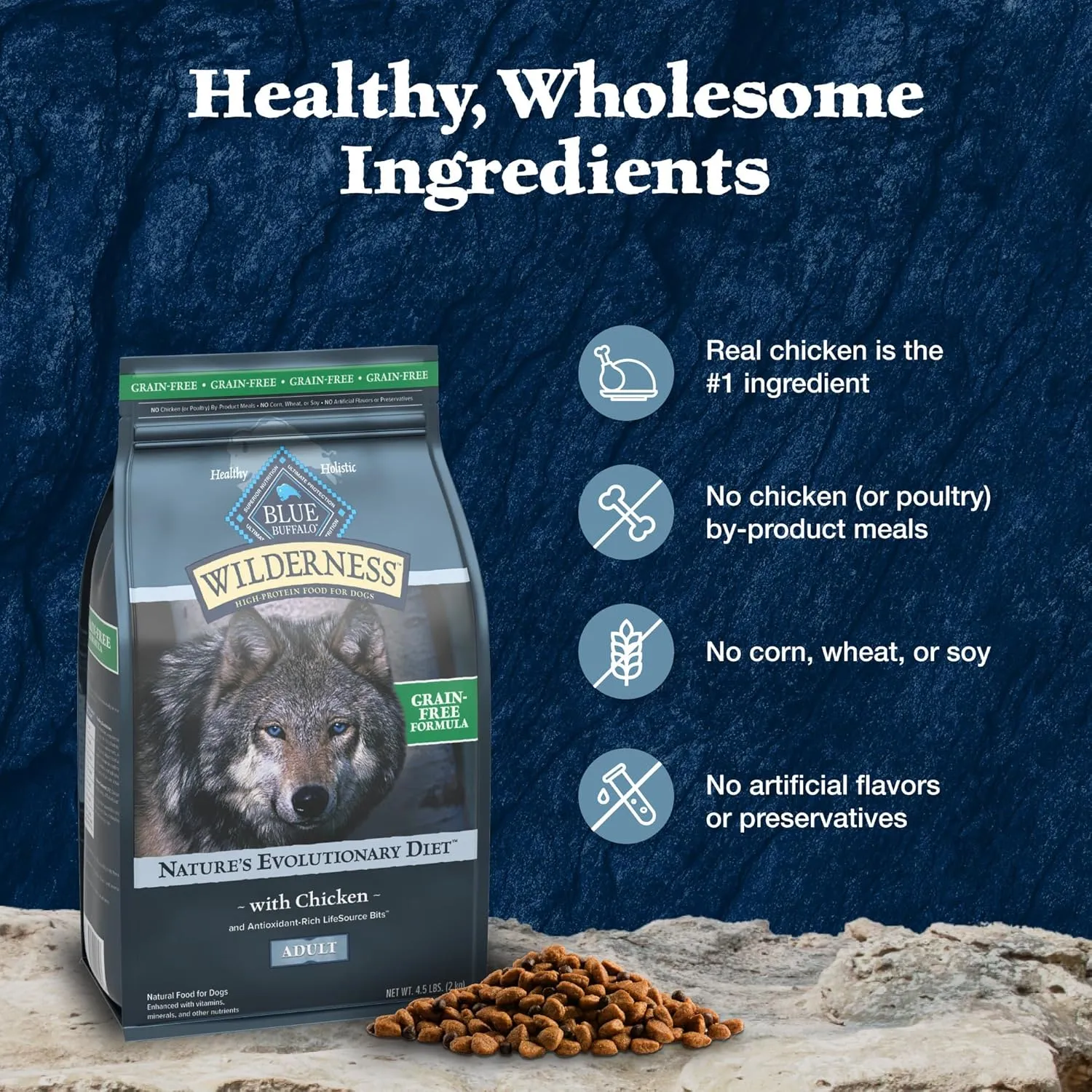 Blue Buffalo Wilderness Adult High-Protein Dry Dog Food with Real Chicken, Grain-Free, Made in the USA with Natural Ingredients, Chicken, 24-lb Bag