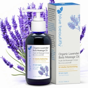 Blue Beautifly USDA Certified Organic Lavender-Infused Body Oil For Women and Men - Super Moisturizing for Skin. Super Calming for Mind - Harmonizes Doshas with Ayurvedic Botanical Extracts - 4 fl oz