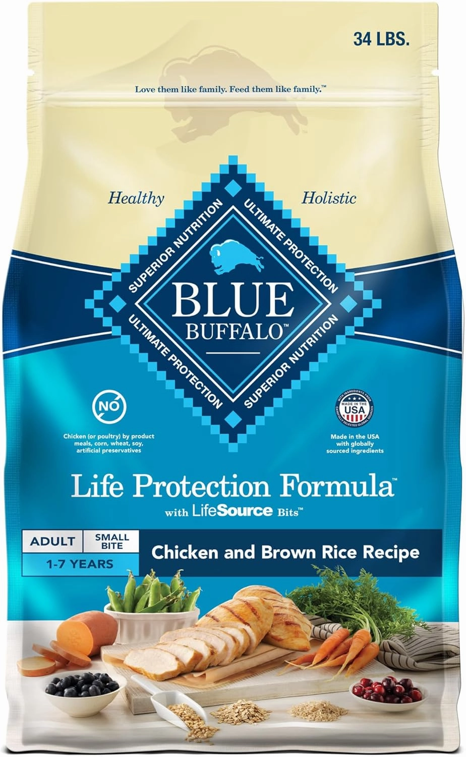 Blue Buffalo Life Protection Formula Adult Small Bite Dry Dog Food, Helps Build and Maintain Strong Muscles, Made with Natural Ingredients, Chicken & Brown Rice Recipe, 34-lb. Bag