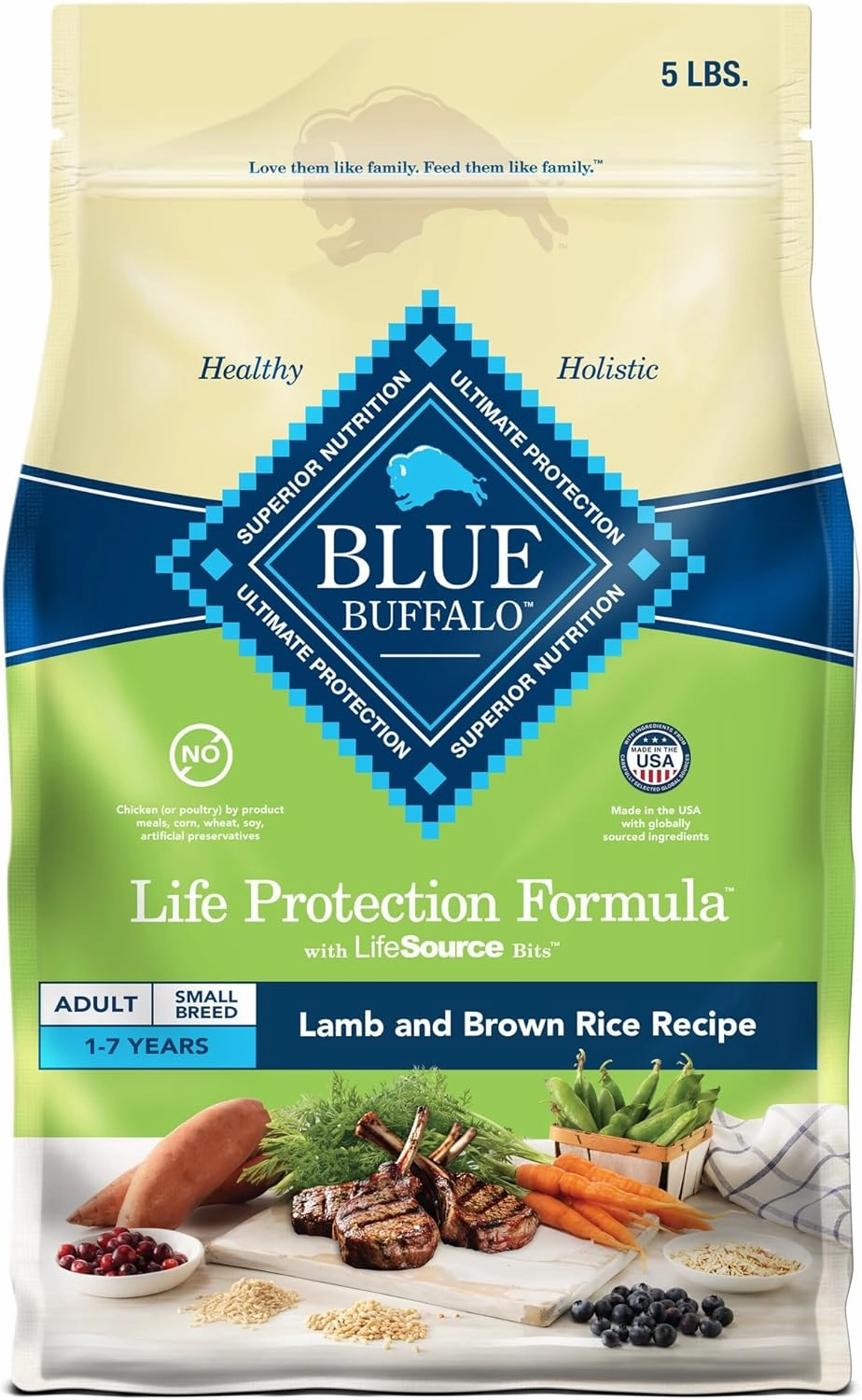 Blue Buffalo Life Protection Formula Adult Small Breed Dry Dog Food, Supports High Energy Needs, Made with Natural Ingredients, Lamb & Brown Rice Recipe, 5-lb. Bag