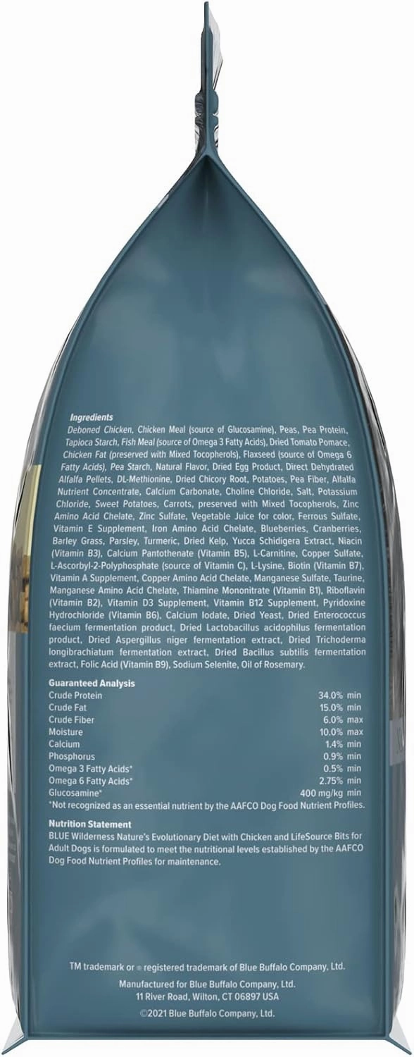 Blue Buffalo Wilderness Adult High-Protein Dry Dog Food with Real Chicken, Grain-Free, Made in the USA with Natural Ingredients, Chicken, 4.5-lb Bag