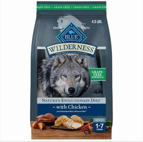 Blue Buffalo Wilderness Adult High-Protein Dry Dog Food with Real Chicken, Grain-Free, Made in the USA with Natural Ingredients, Chicken, 4.5-lb Bag