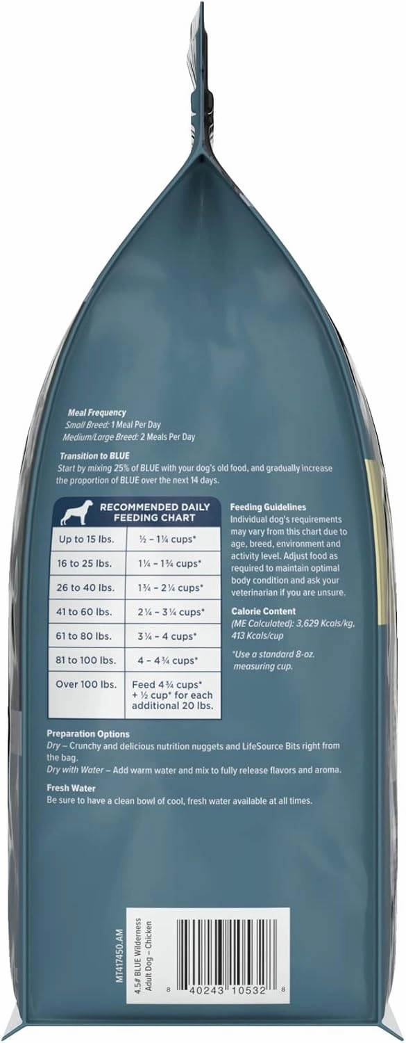 Blue Buffalo Wilderness Adult High-Protein Dry Dog Food with Real Chicken, Grain-Free, Made in the USA with Natural Ingredients, Chicken, 4.5-lb Bag