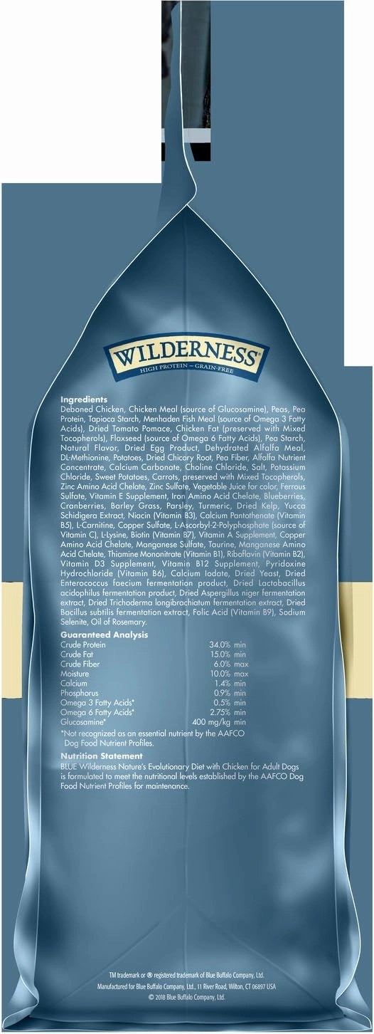 Blue Buffalo Wilderness Adult High-Protein Dry Dog Food with Real Chicken, Grain-Free, Made in the USA with Natural Ingredients, Chicken, 4.5-lb Bag