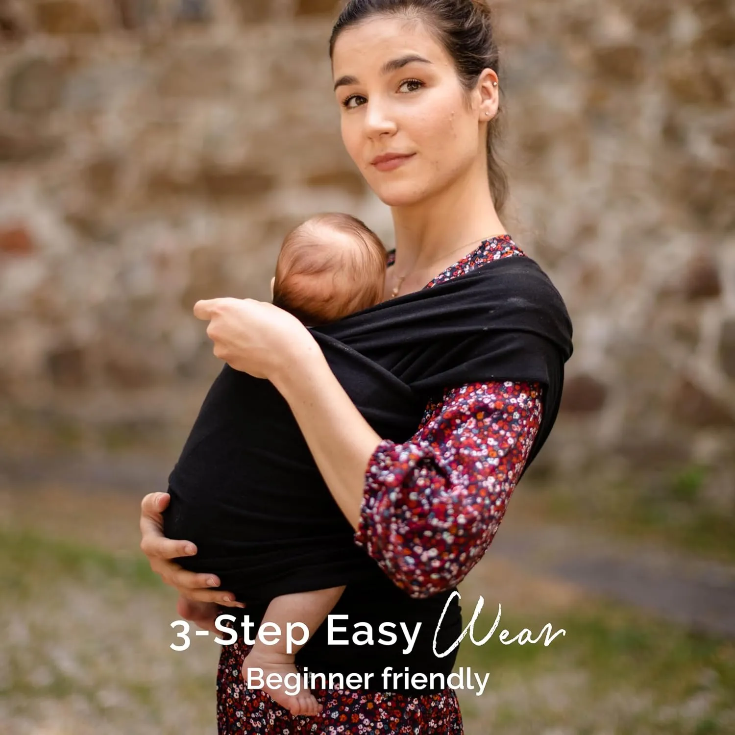 Boba Baby Wrap Carrier - Original Baby Carrier Wrap, Baby Sling for Newborns - Baby Wearing Essentials - Hands-Free Newborn Wrap Swaddle Holder, Newborn to Toddler Infant Baby Sling, 7-35 lbs (Black)