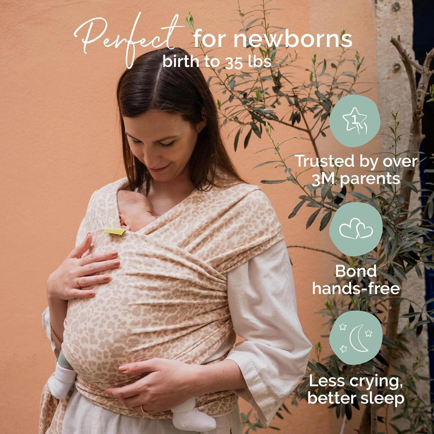 Boba Baby Wrap Carrier - Original Baby Carrier Wrap Sling for Newborns - Baby Wearing Essentials - Newborn Wrap Swaddle Holder, Newborn to Toddler Infant Sling (Sand Leopard)