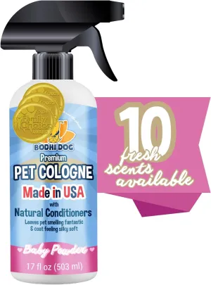 Bodhi Dog Natural Dog Cologne (Baby Powder) - Premium Scented Deodorizing Pet Perfume with Conditioner for Dogs & Cats - Keeps Pets Fresh & Clean - Gentle and Safe Formula, Made in USA (17 Fl Oz)