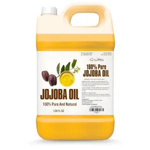 BodyJ4You Jojoba Oil - Organic USDA 100% Pure Natural - Moisturizing Oil Face, Hair, Skin Nails - Cold Pressed, Unrefined, Anti-Aging - Men Women All Skin Types - Bulk 128 Fl Oz