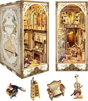 Book Nook Kit for Adults, DIY Miniature Booknook Kit with Led Light & Dust Baffle, 3D Wooden Bookshelf Puzzle Booknook Insert Decor Crafts for Adults Teen Gifts (Gorgeous Manor)