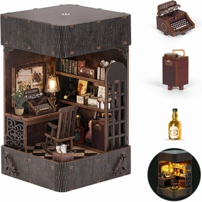 Book Nook Kit for Adults, DIY Miniature Booknook Kit with Led Light, 3D Wooden Bookshelf Puzzle Booknook Insert Decor Crafts for Adults Teen Gifts (Holmes Detective Agency)
