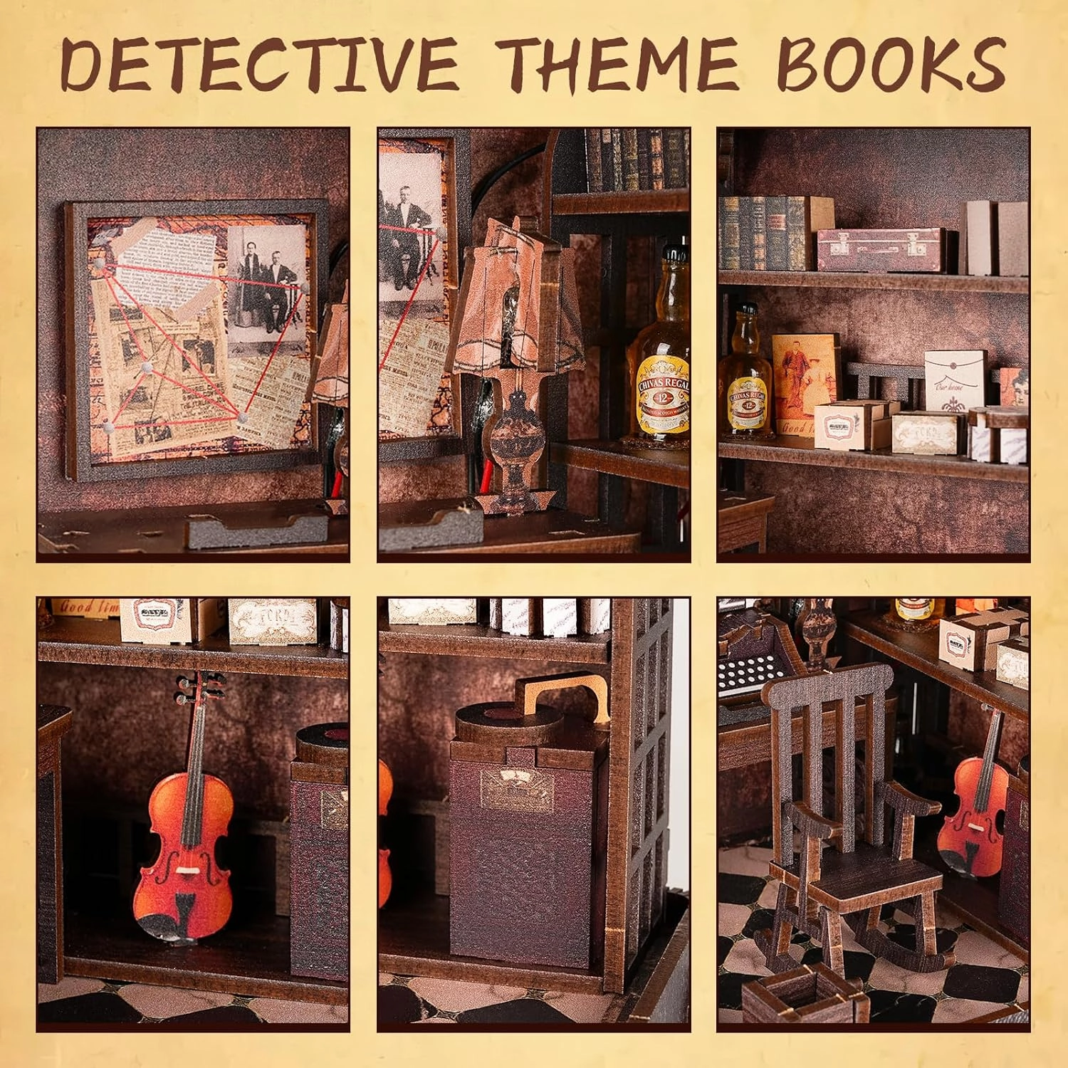 Book Nook Kit for Adults, DIY Miniature Booknook Kit with Led Light, 3D Wooden Bookshelf Puzzle Booknook Insert Decor Crafts for Adults Teen Gifts (Holmes Detective Agency)