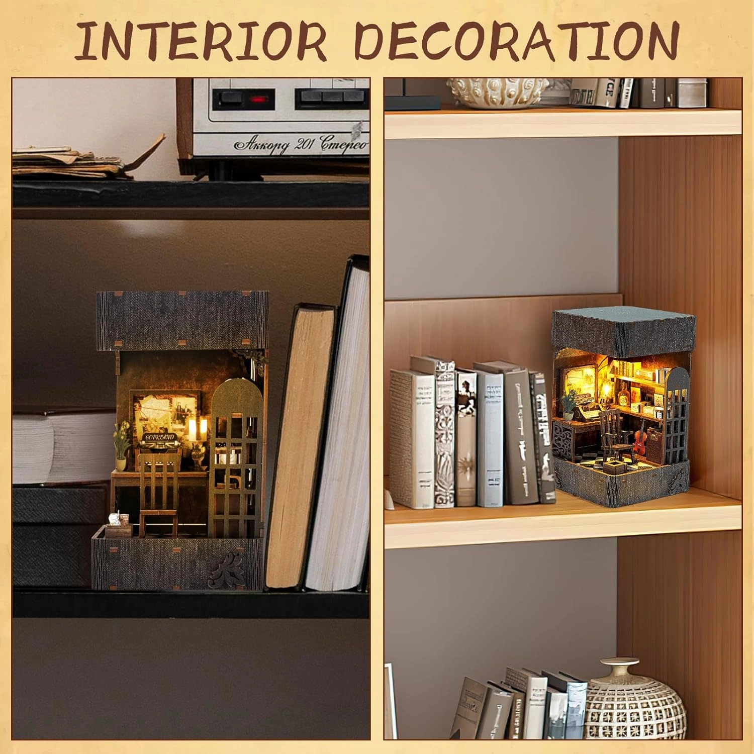 Book Nook Kit for Adults, DIY Miniature Booknook Kit with Led Light, 3D Wooden Bookshelf Puzzle Booknook Insert Decor Crafts for Adults Teen Gifts (Holmes Detective Agency)