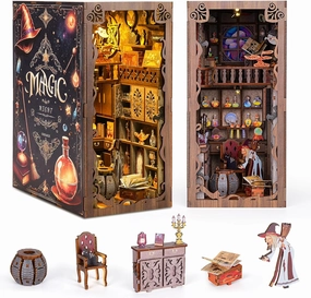 Book Nook Kit for Adults, DIY Miniature Booknook Kit with Led Light, 3D Wooden Bookshelf Puzzle Booknook Insert Decor Crafts for Adults Teen Gifts (Magic Night)