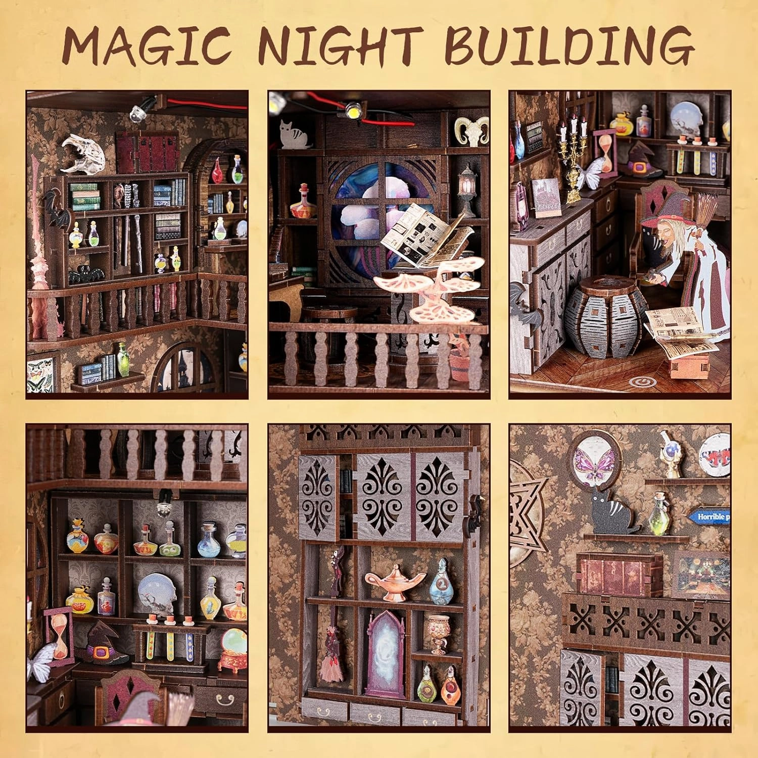 Book Nook Kit for Adults, DIY Miniature Booknook Kit with Led Light, 3D Wooden Bookshelf Puzzle Booknook Insert Decor Crafts for Adults Teen Gifts (Magic Night)