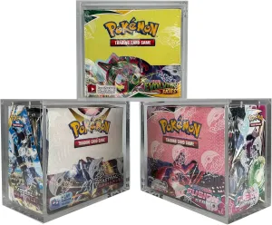 Booster Box Acrylic Case (3 Pack) Sliding Magnetic Lid Protective Acrylic Box Pokemon Case For Pokemon Card Display Case For Hard Pokemon Booster Box Case Storage Clear Acrylic Display Case