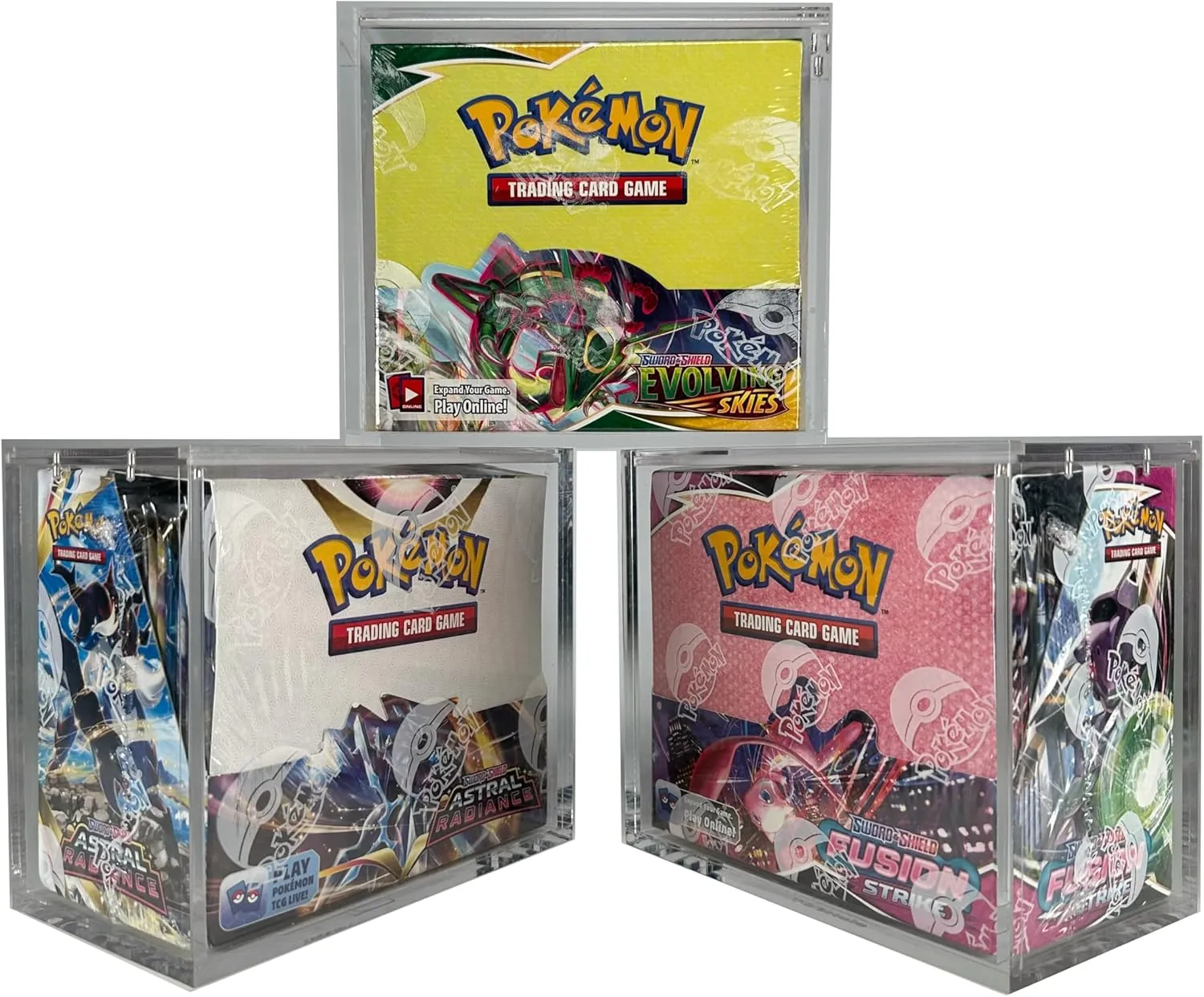 Booster Box Acrylic Case (3 Pack) Sliding Magnetic Lid Protective Acrylic Box Pokemon Case For Pokemon Card Display Case For Hard Pokemon Booster Box Case Storage Clear Acrylic Display Case