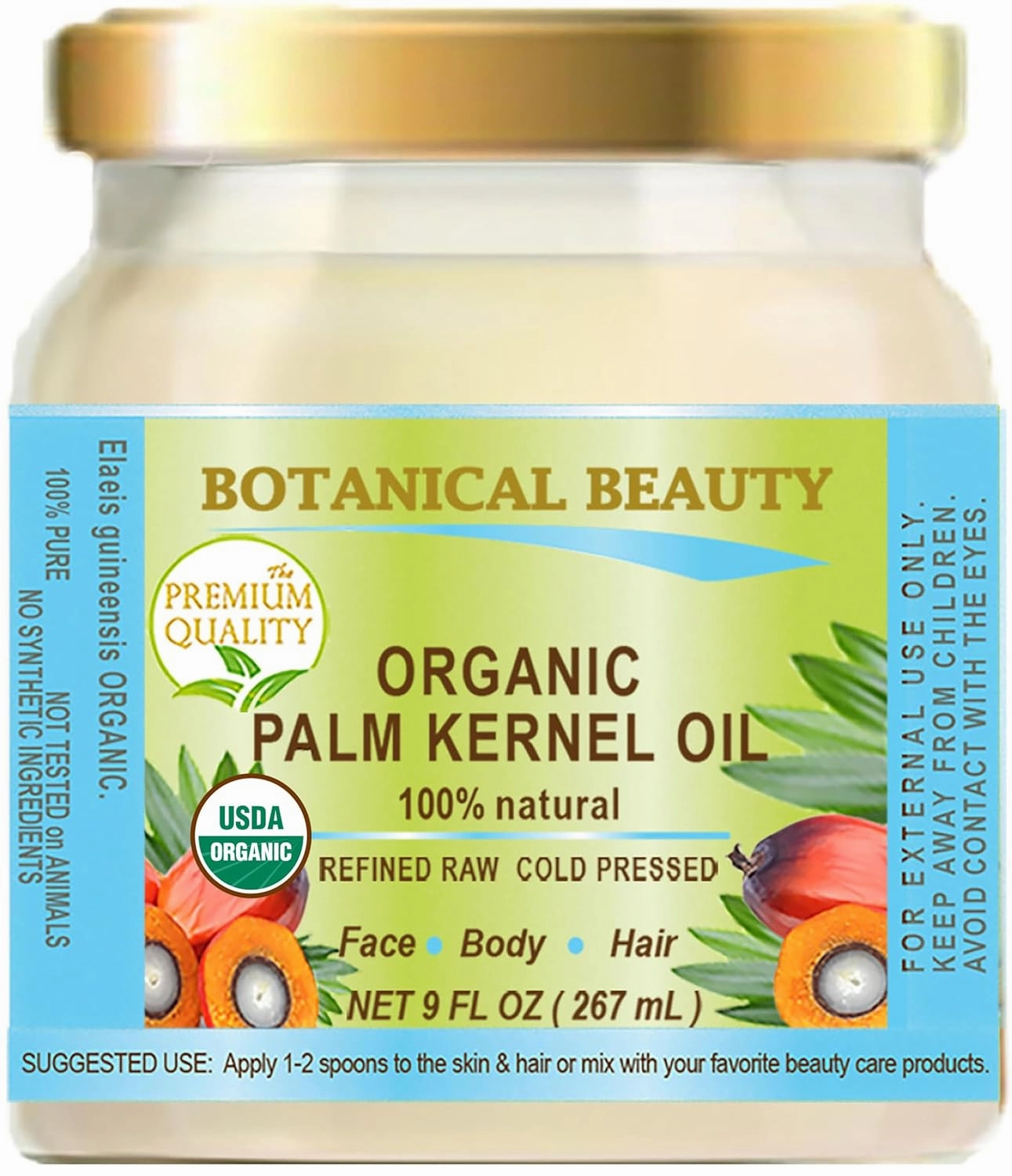 Botanical Beauty Organic Palm Kernel Oil for Soap Making, Skincare, and Hair Care - 9 Fl. oz (267 ml)