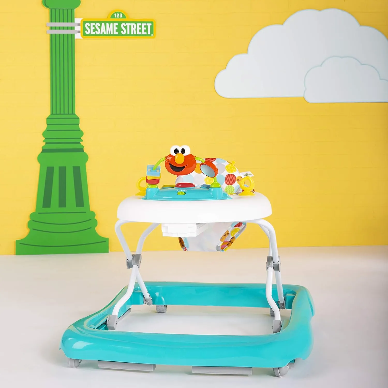Bright Starts Sesame Street I Spot Elmo! Baby Activity Center & Walker - Easy-Fold Frame and 30  Songs and Sounds by Elmo and Friends, 6-12 Months