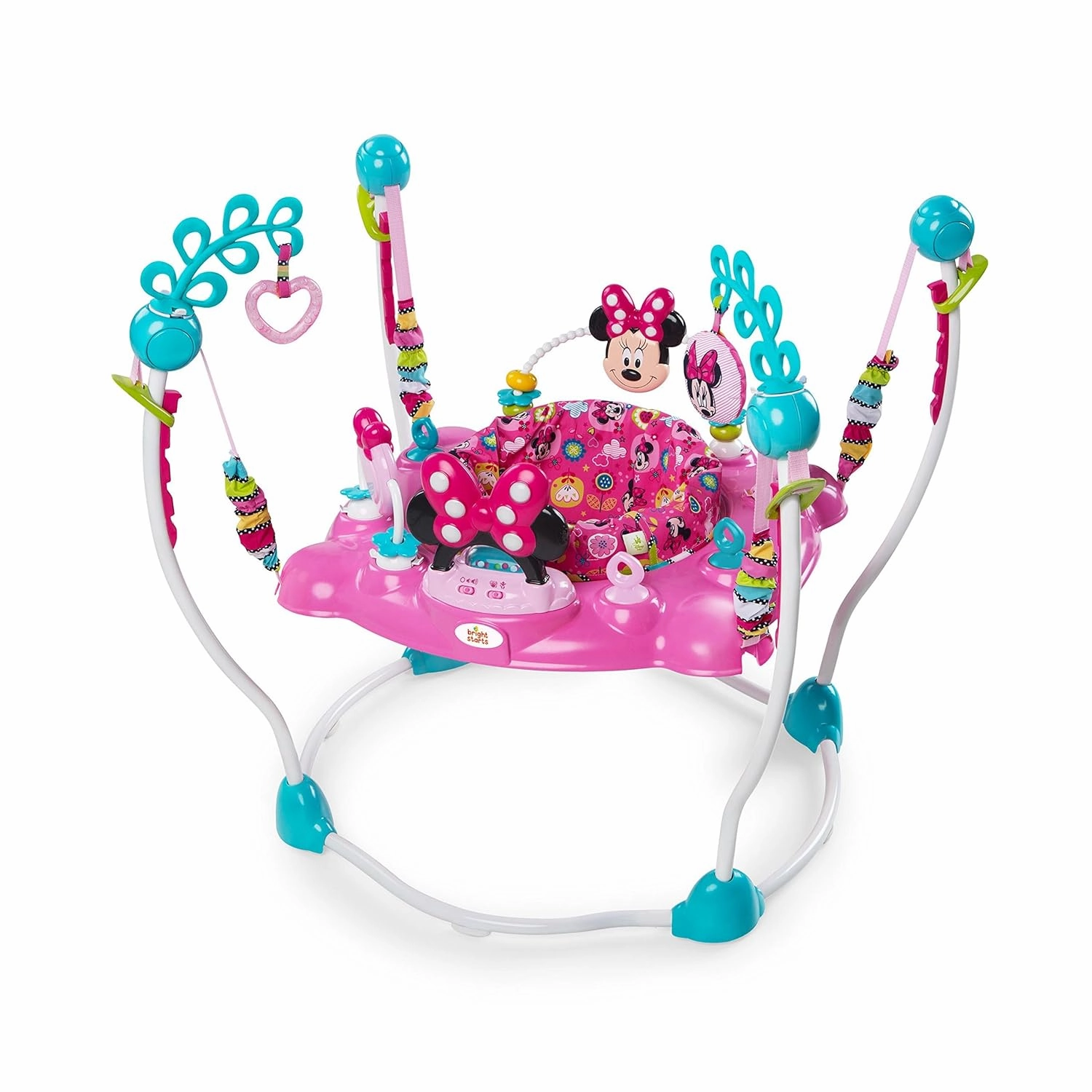Bright Starts Disney Baby MINNIE MOUSE PeekABoo Baby Activity Center Jumper with 8 Toys, Lights & Sounds, 360-Degree Seat, 6-12 Months (Pink/Blue)