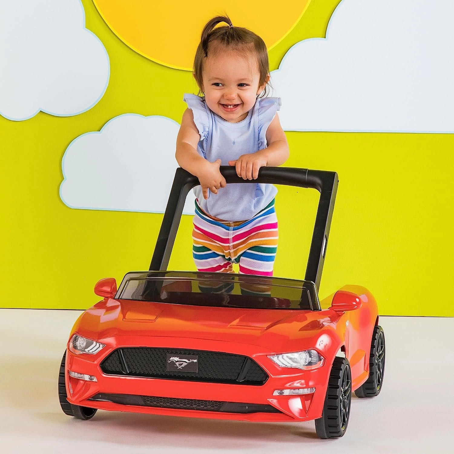 Bright Starts Ford Mustang 4-in-1 Red Baby Activity Center & Push Walker with Removable Interactive Steering Wheel -Toy, 6 Months and up