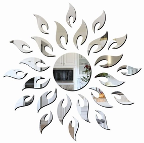 Bright Wood Craft Sun - 3D Acrylic Decorative Mirror Wall Sticker For Home Improvement In Silver Colour