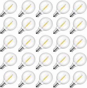 Brightown G40 Led Replacement Light Bulbs, 1W Shatterproof Globe Plastic Bulb Fits E12 or C7 Candelabra Screw Base, 1.5 Inch Dimmable Light Bulbs for Indoor Outdoor Patio Decor, Warm White, 50 Pack