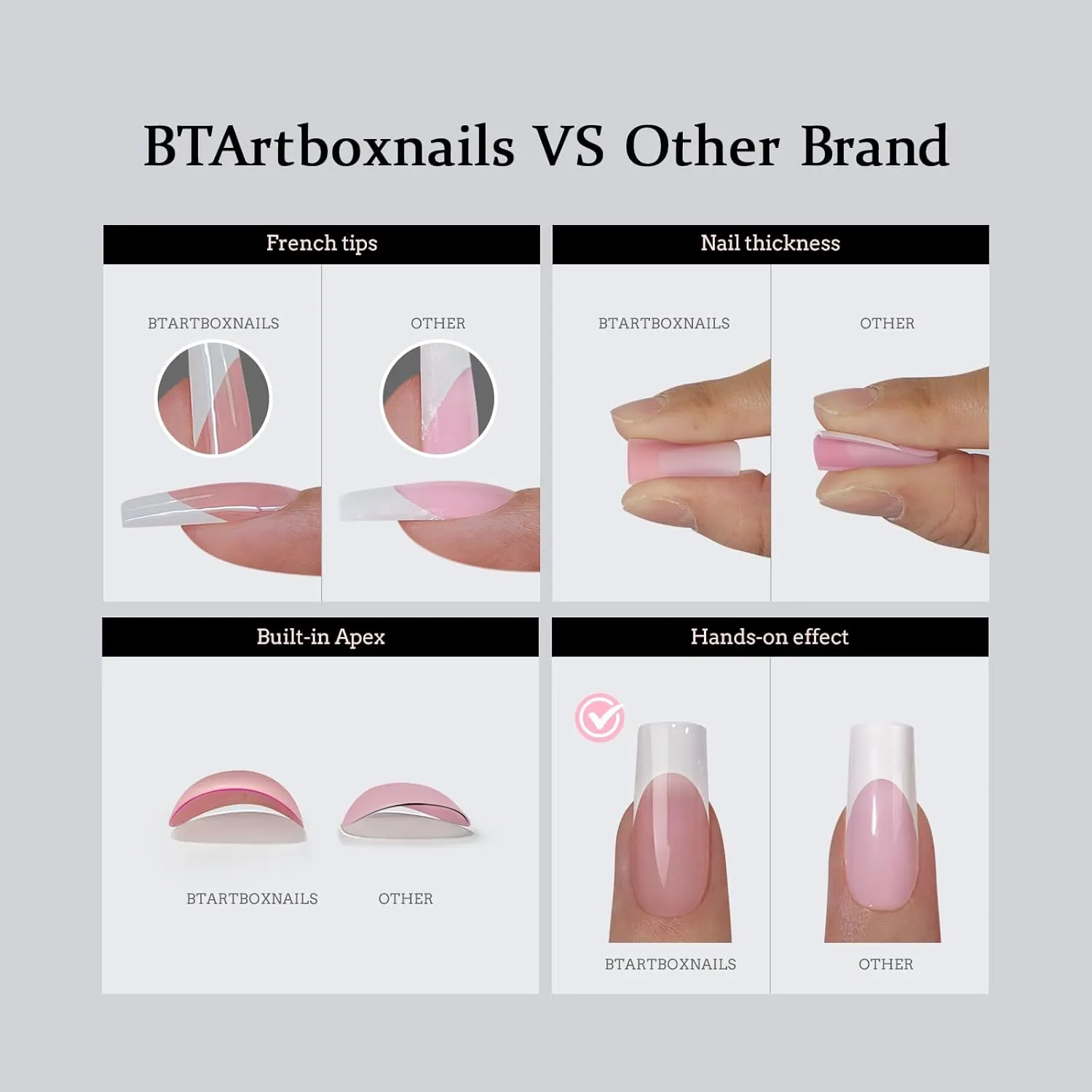 BTArtboxnails Almond French Tip Gel Nail Tips Kit - Soft Press on Nails with Nude Acrylic Tips XCOATTIPS and Supplies for Professional Use