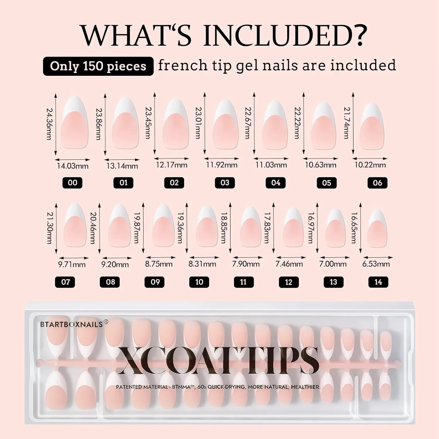 BTArtboxnails Almond French Tip Gel Nail Tips Kit - Soft Press on Nails with Nude Acrylic Tips XCOATTIPS and Supplies for Professional Use