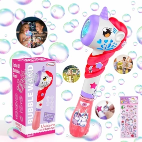 Bubble Machine Wand for Toddler Girls Toy, Automatic Bubble Machine Maker Blower Toys with Light, Outdoor Mower Party Toys for 1 2 3 4 5 Year Old Girl Easter Birthday Gifts Include Bubble Solution