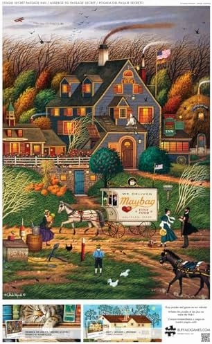 Buffalo Games - Charles Wysocki - Secret Passage Inn - 300 Piece Jigsaw Puzzle for Adults -Challenging Puzzle Perfect for Game Nights - Finished Size is 21.25 x 15.00