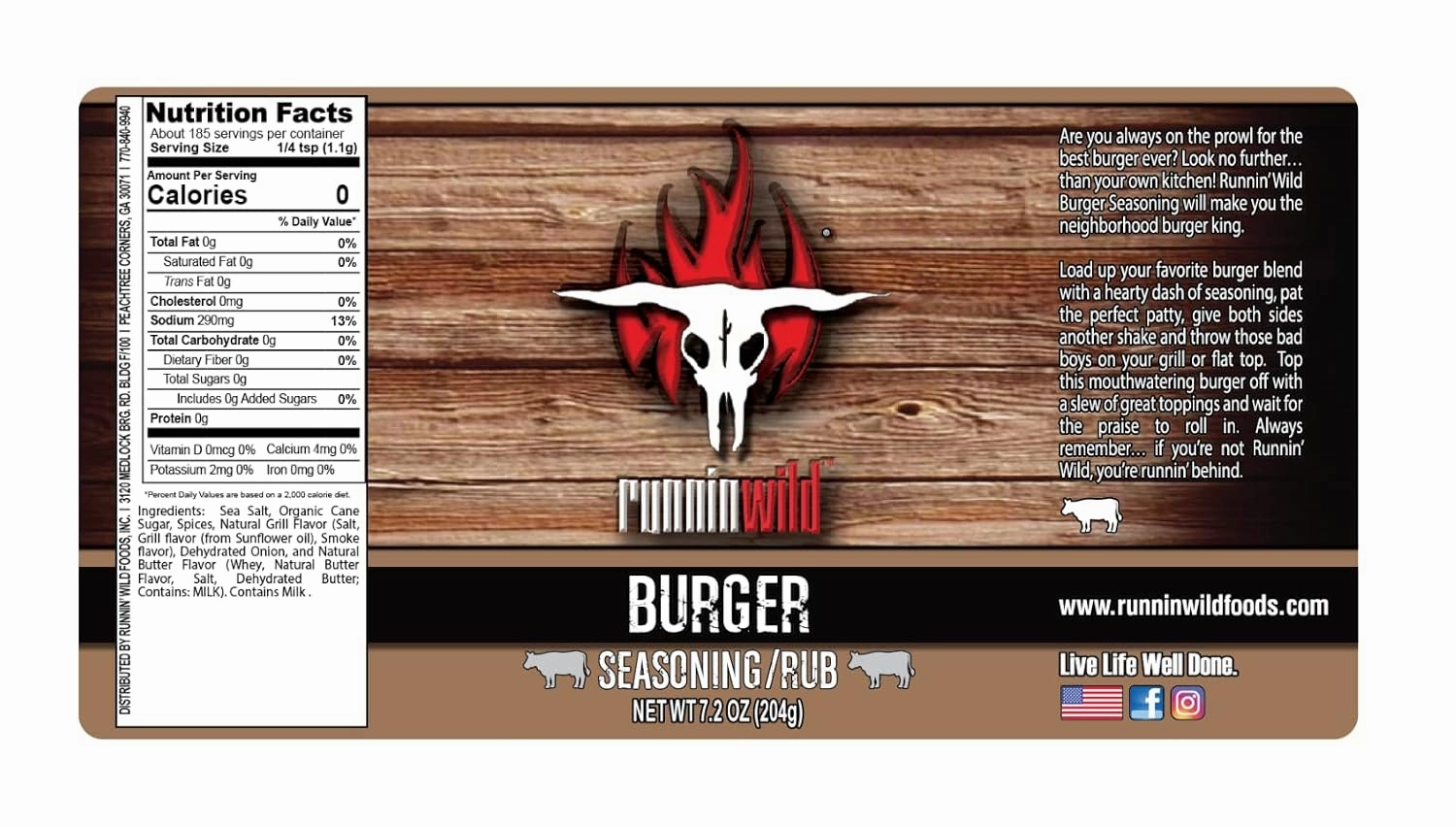 Burger Seasoning | Premium Hamburger Seasoning for Smash Burgers, Burger Patties, Turkey Burgers, Meatloaf, Steak, and Beef | Runnin’ Wild Foods (7.2 Ounce)
