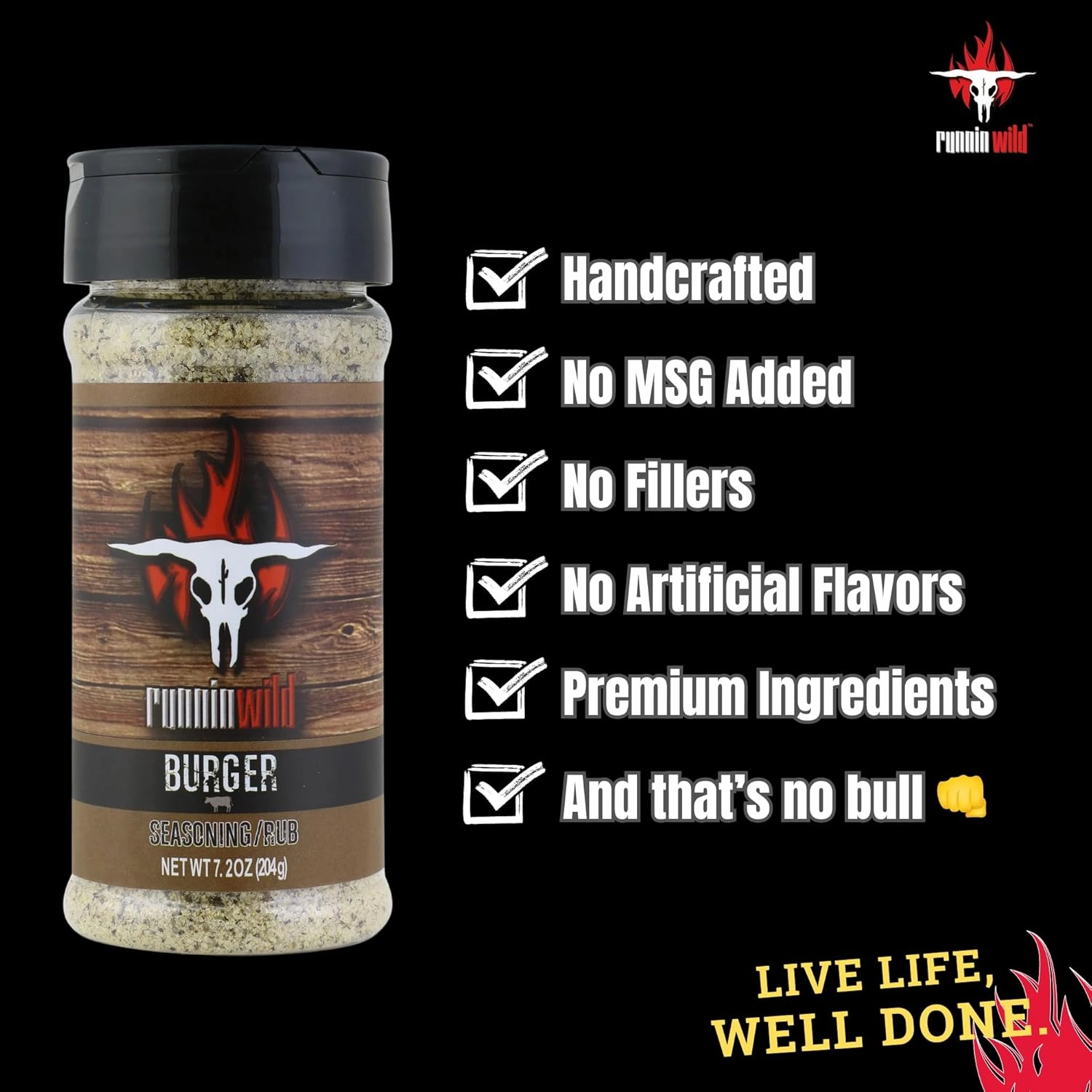 Burger Seasoning | Premium Hamburger Seasoning for Smash Burgers, Burger Patties, Turkey Burgers, Meatloaf, Steak, and Beef | Runnin’ Wild Foods (7.2 Ounce)
