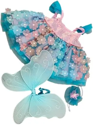 Butterfly Fairy Dress with Colorful Wings for 14-18 inch Stuffed Animals – Plush Toy Clothes for Teddy Bears, Soft Outfits, Dress Up Costumes, Birthday or Playtime Accessories