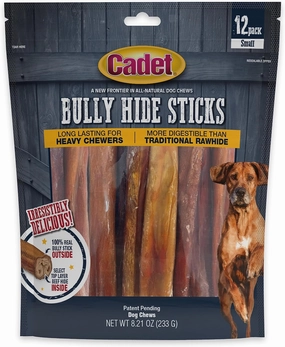 Cadet Bully Hide Sticks for Small Dogs, All-Natural Beef Pizzle, Limited-Ingredient Long-Lasting Dog Chews for Aggressive Chewers, 12 Count