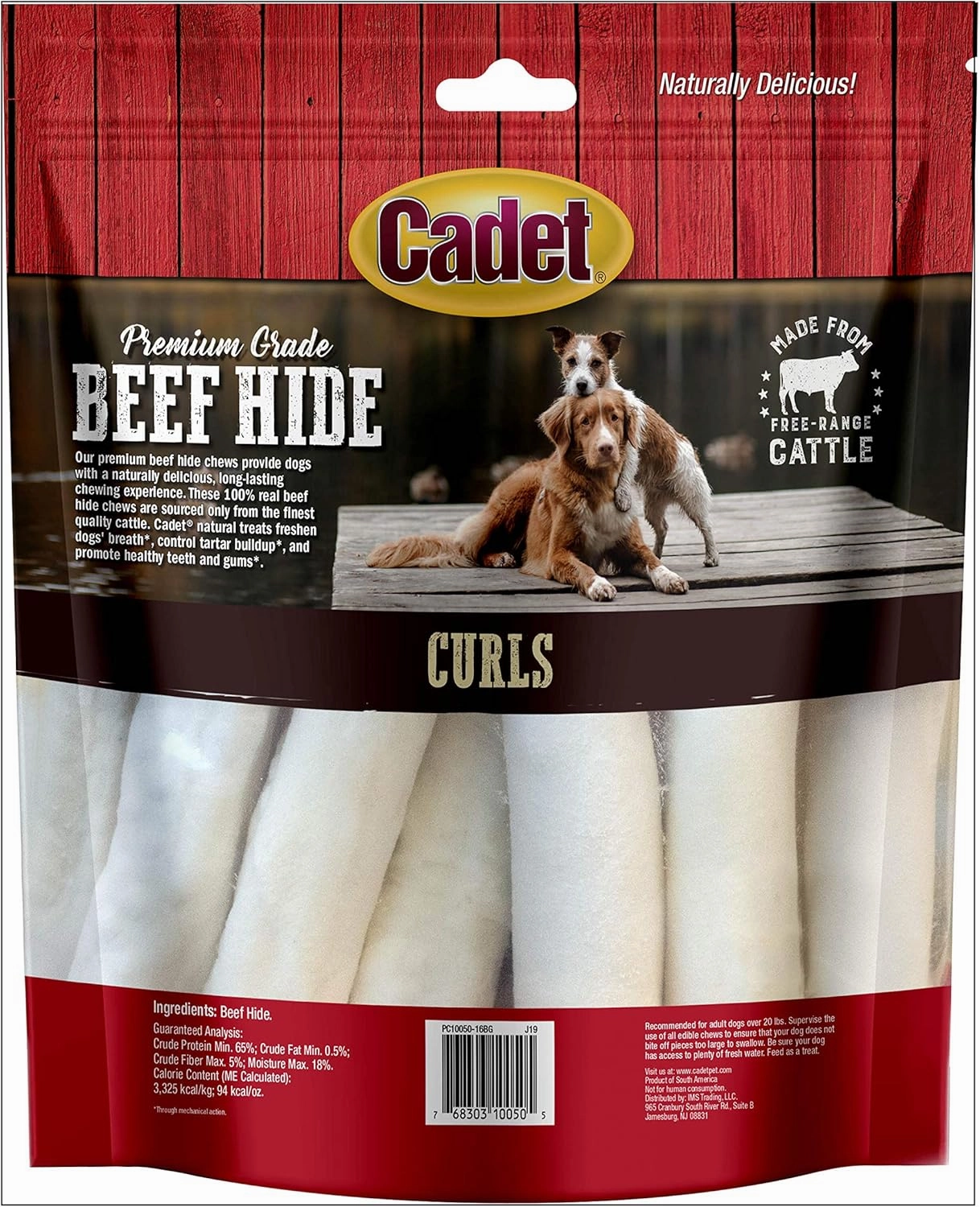 Cadet Premium Grade Beef Hide, Long-Lasting Rawhide Rolls, Single-Ingredient Dog Chews for Medium Breeds, 2 Pound