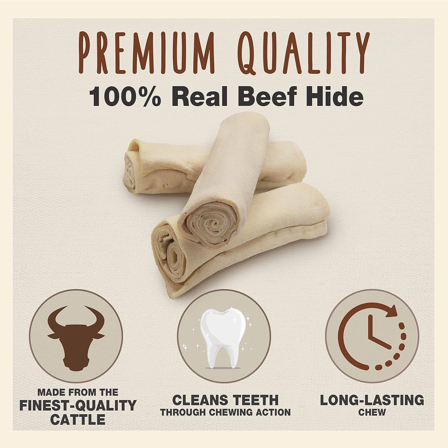 Cadet Premium Grade Beef Hide, Long-Lasting Rawhide Rolls, Single-Ingredient Dog Chews for Medium Breeds, 2 Pound