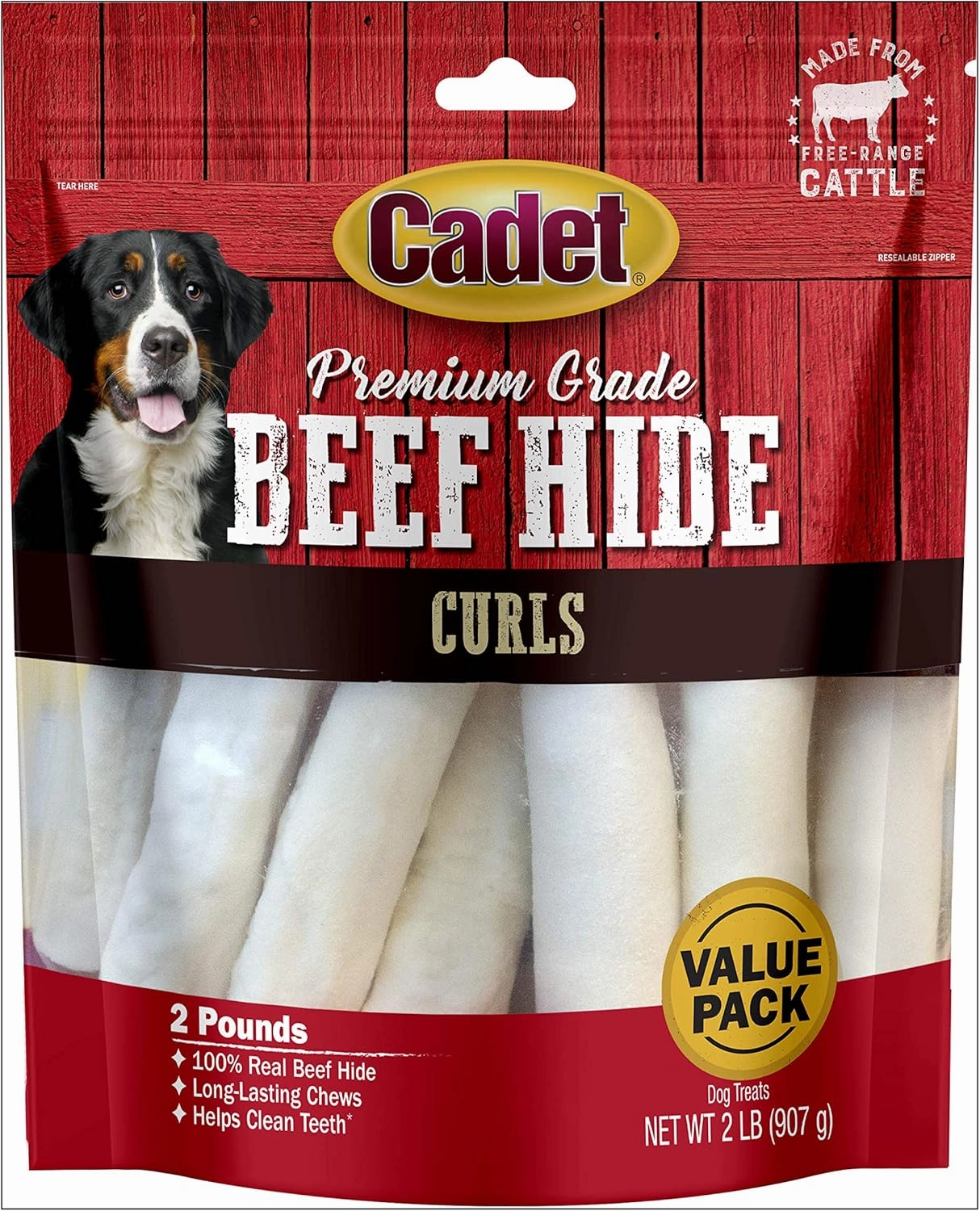 Cadet Premium Grade Beef Hide, Long-Lasting Rawhide Rolls, Single-Ingredient Dog Chews for Medium Breeds, 2 Pound