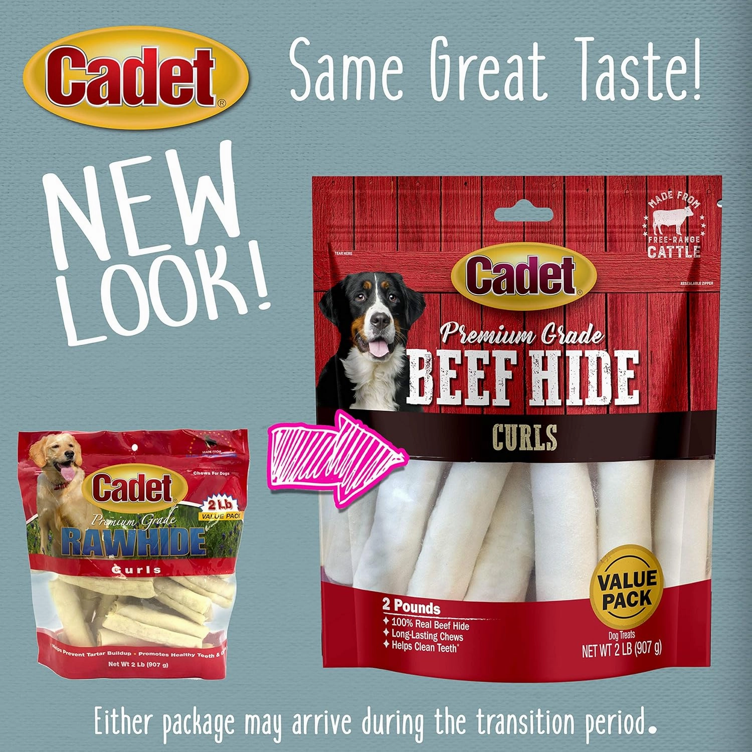 Cadet Premium Grade Beef Hide, Long-Lasting Rawhide Rolls, Single-Ingredient Dog Chews for Medium Breeds, 2 Pound