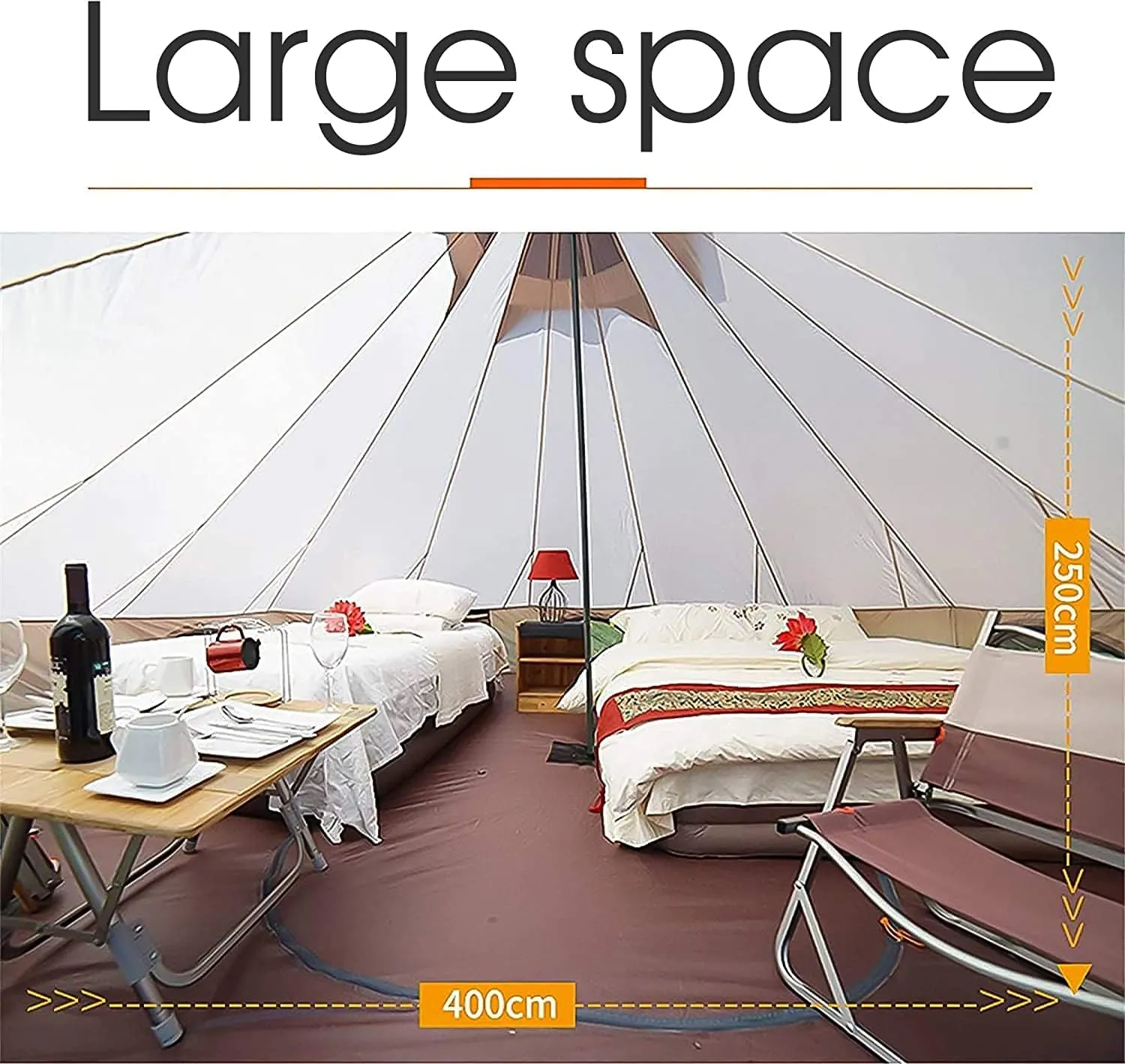 Camping Yurt Tent 4-Season Large Tents 4m Bell Tent 3-10 Persons Polyester Pyramid Tent Festivals and Human Shelter for Inhabiting or Leisure