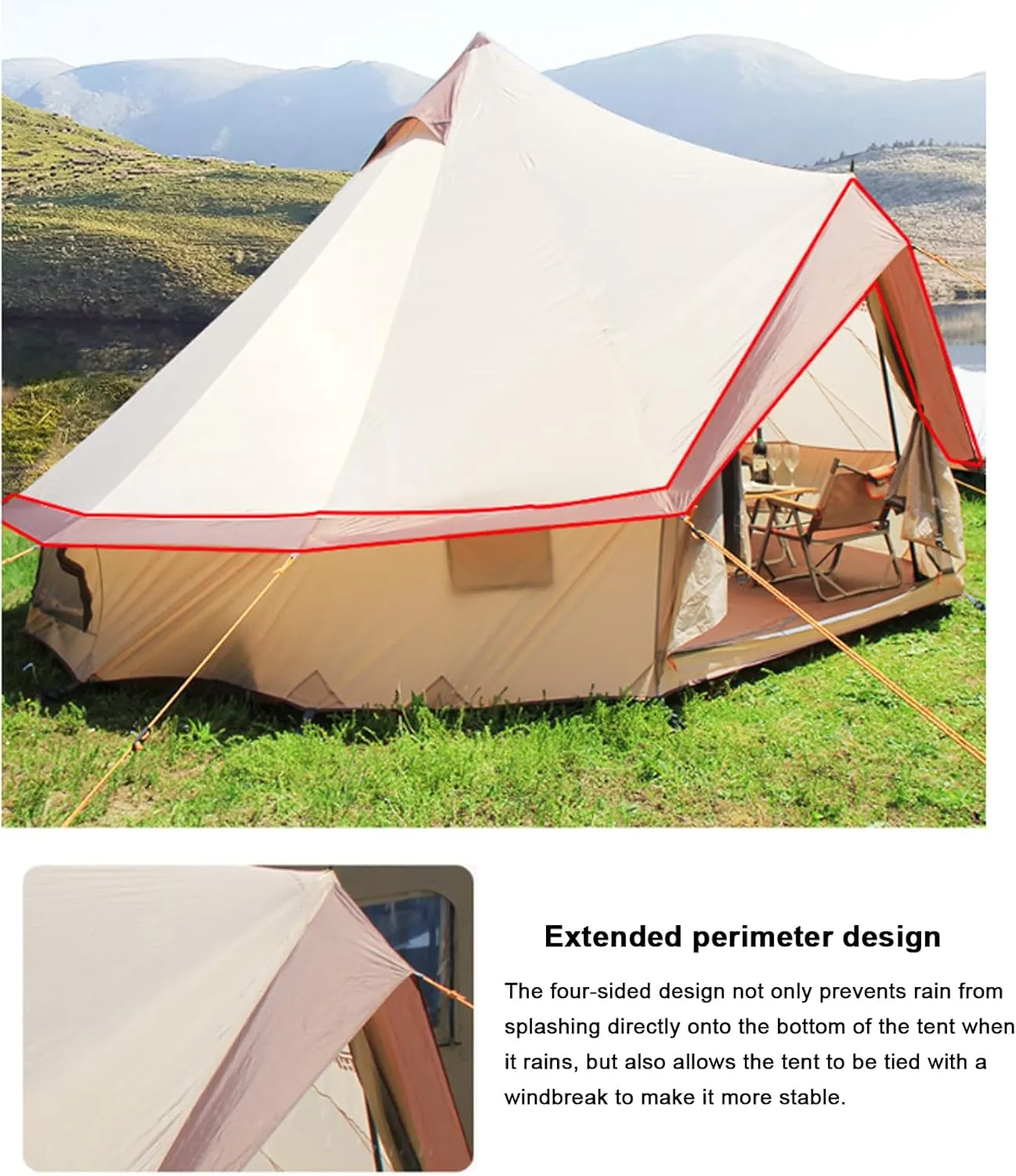 Camping Yurt Tent 4-Season Large Tents 4m Bell Tent 3-10 Persons Polyester Pyramid Tent Festivals and Human Shelter for Inhabiting or Leisure