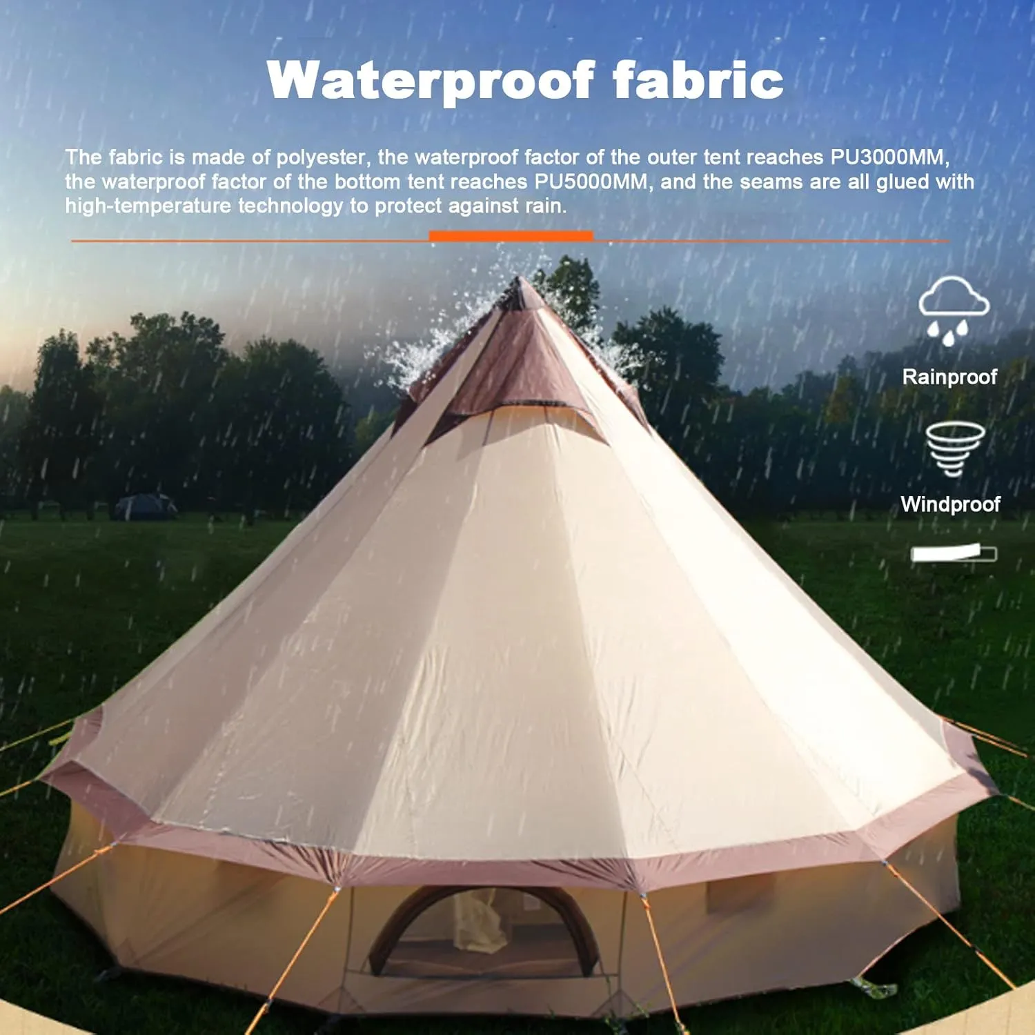 Camping Yurt Tent 4-Season Large Tents 4m Bell Tent 3-10 Persons Polyester Pyramid Tent Festivals and Human Shelter for Inhabiting or Leisure