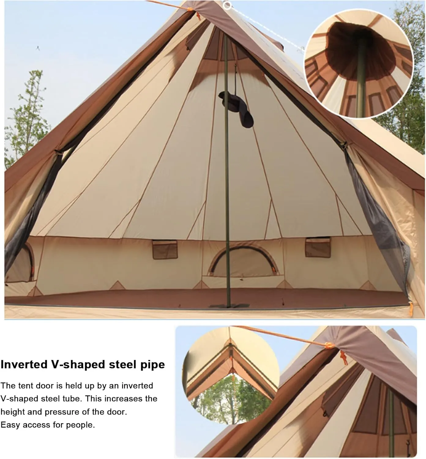 Camping Yurt Tent 4-Season Large Tents 4m Bell Tent 3-10 Persons Polyester Pyramid Tent Festivals and Human Shelter for Inhabiting or Leisure
