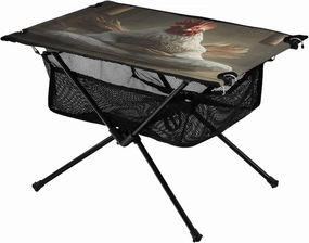 Camping Table Lightweight Portable Folding Table with Mesh Storage Net Rooster Chicken White Ideal for Camping Hiking Beach Picnic Travel Backyard