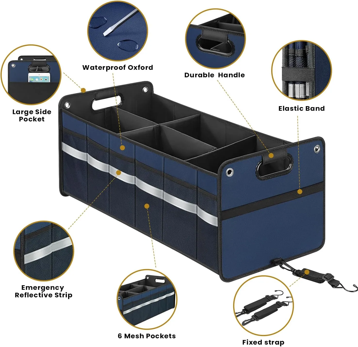 Car Trunk Organizer, Car Storage Organizer, Collapsible Multi Compartment for Car, Suv, Sedan, Truck, 100L, Extra Larger (Blue, 100L)