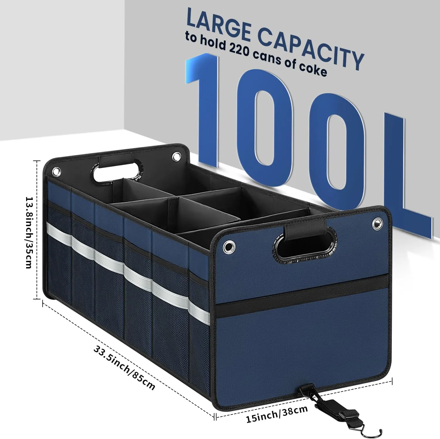 Car Trunk Organizer, Car Storage Organizer, Collapsible Multi Compartment for Car, Suv, Sedan, Truck, 100L, Extra Larger (Blue, 100L)