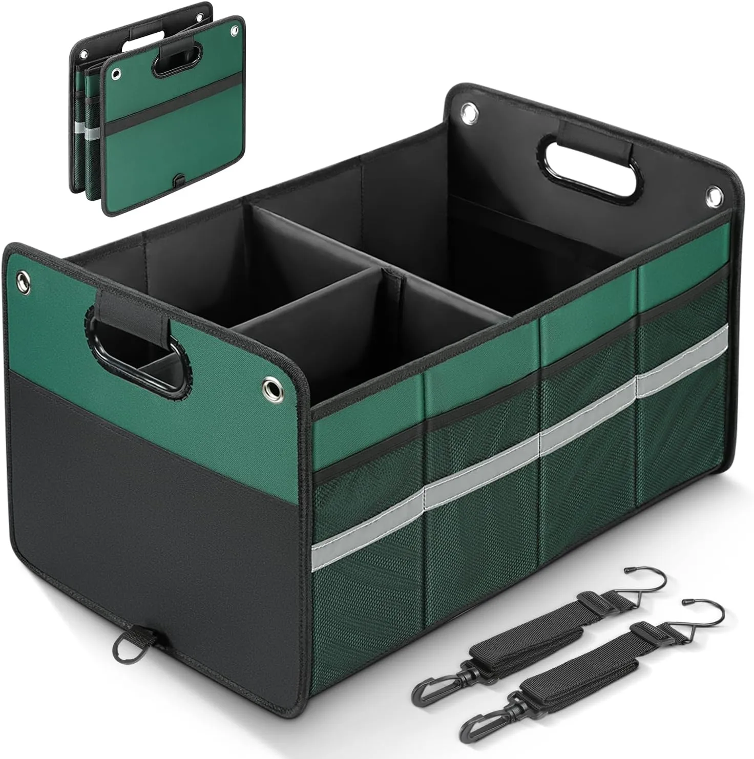 Car Trunk Organizer, Car Storage Organizer, Collapsible Multi Compartment for Car, Suv, Sedan, Truck, 100L, Extra Larger (Green, 78L)
