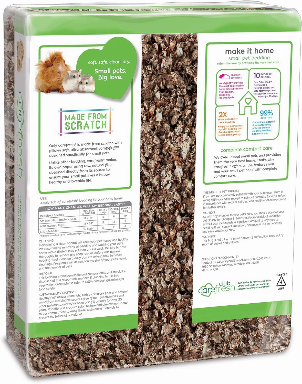 Carefresh 99% Dust-Free Natural Paper Small Pet Bedding with Odor Control, 60 L