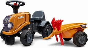 Case CE Tractor with Trailer, Rake and Shovel, Rake and Shovel, 2 Sets of Stickers, Push Ride-On Toy for Toddlers  1 Year FA297C