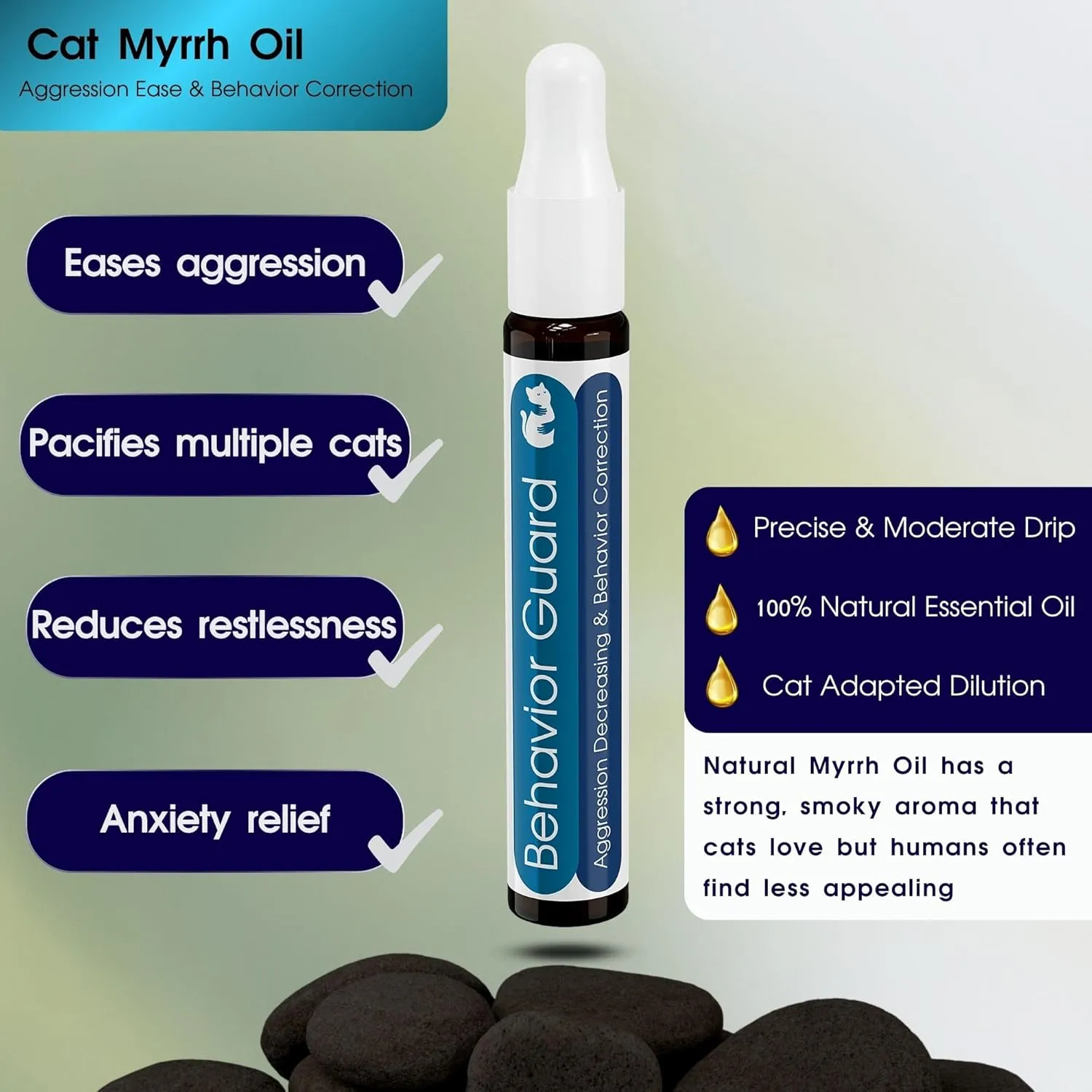 Cat Aggression Relief Calming Collar with Essential Oils, Natural Rock Diffuser, Breakaway Pet-Safe Collar for Cat Anxiety Felief, Vet-Approved (Myrrh)